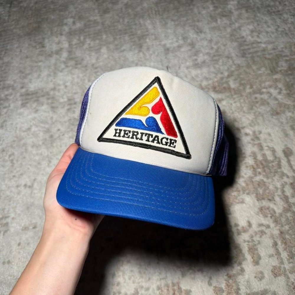 Vintage 90s Polyester Heritage Patch Embroidered Adjustable Trucker Hat